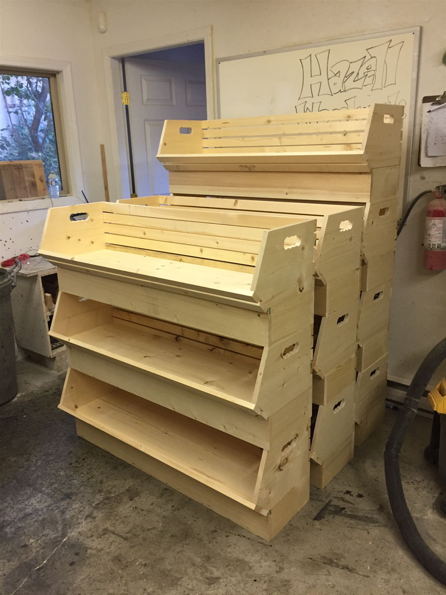 Batch of pine crates in the Hazell Woodworks shop